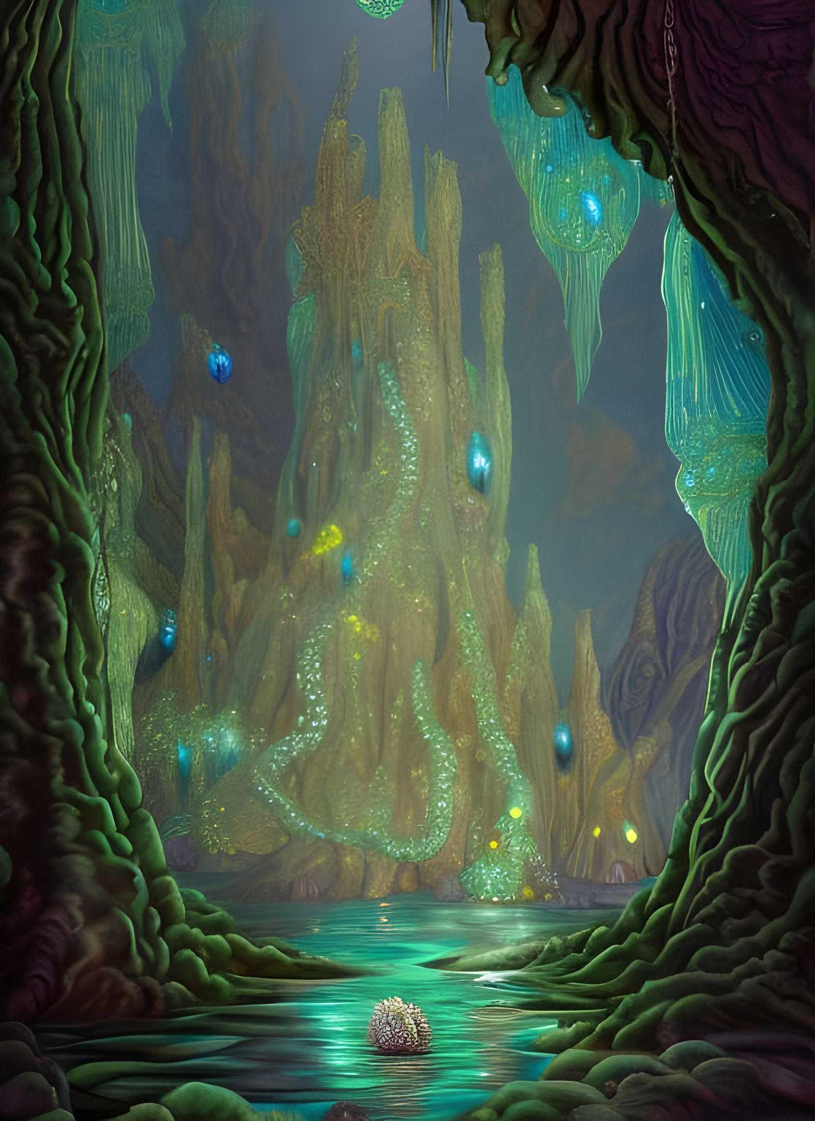 Lovecraftian Crystal Cave Digital Painting