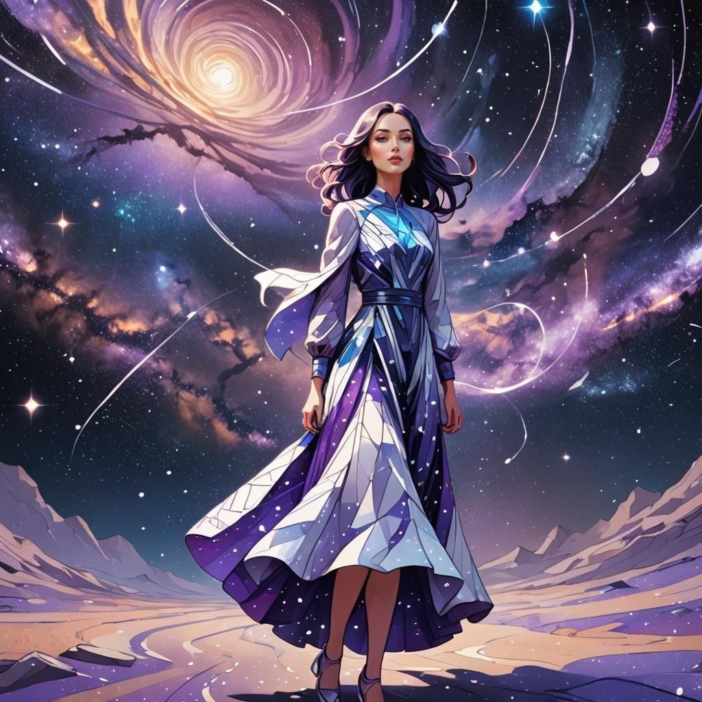 Girl on Milky Way Road in Sparklecore Line Art