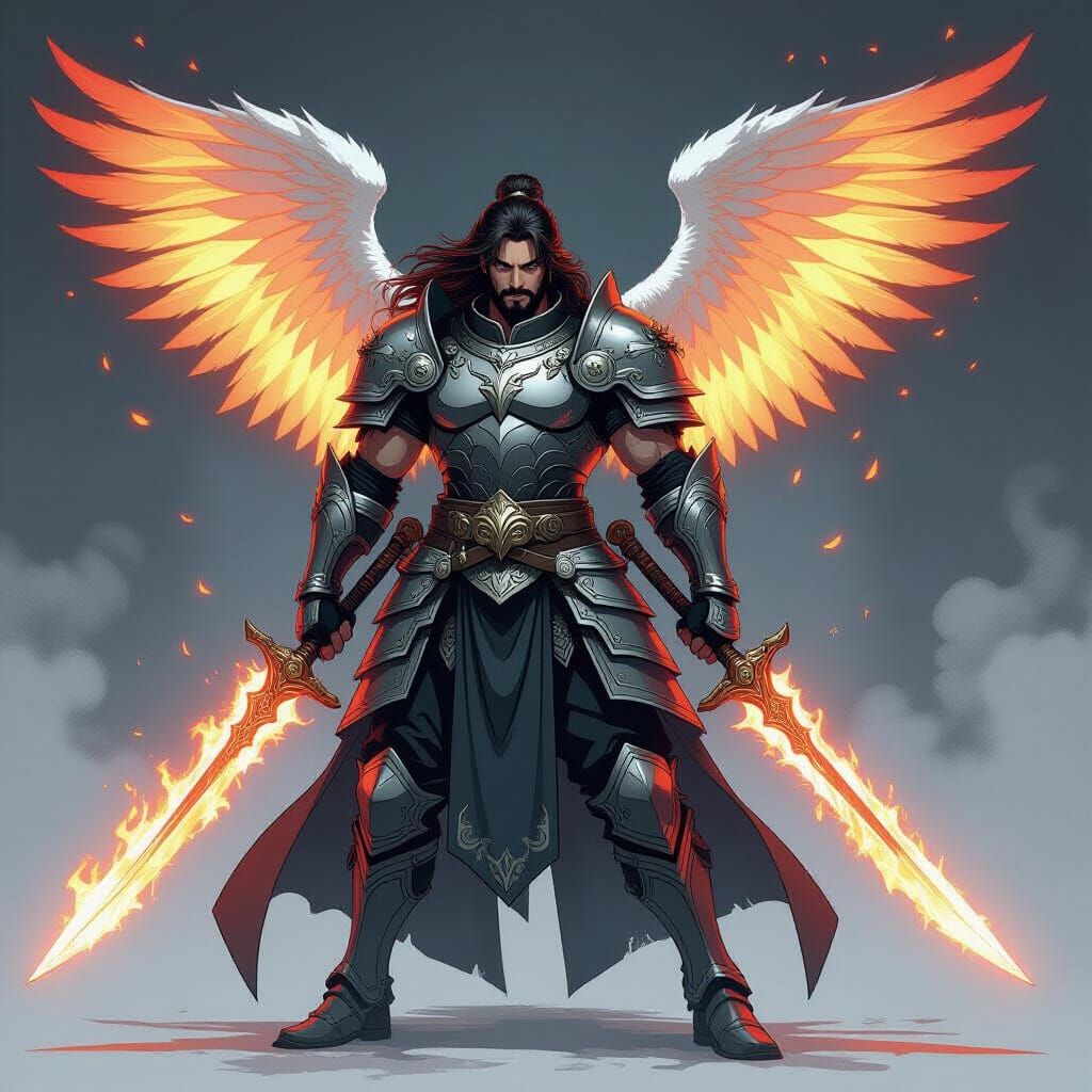 Angelic Warrior with Flaming Swords: Manga Style