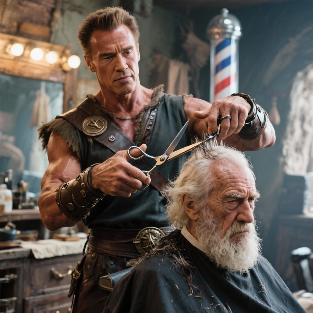 Conan the Barbarian as a Barber with Scissors
