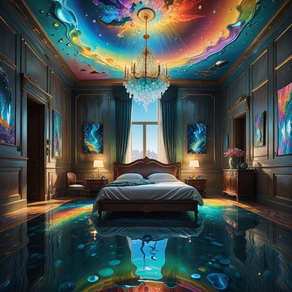 Ethereal Dreamscapes: Shimmering Water Forms in Mid-Air