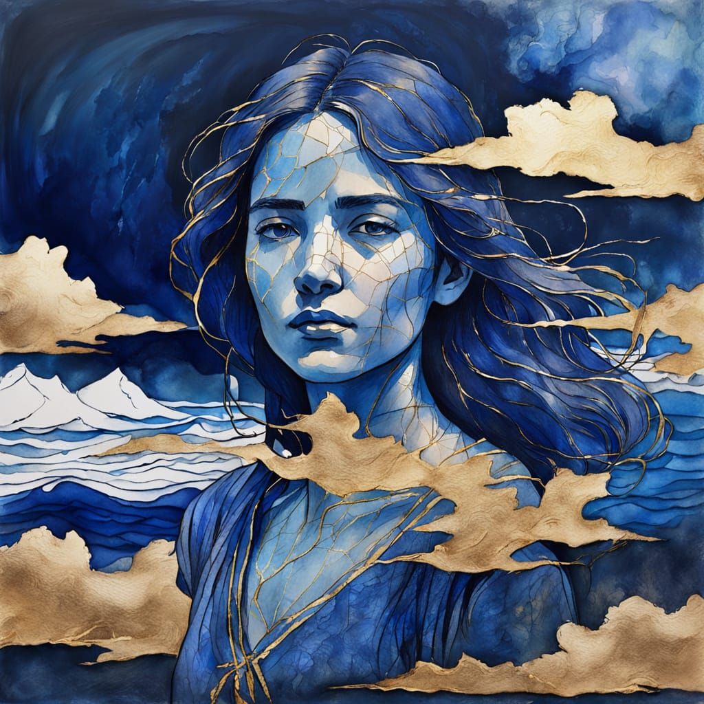 Female Augur Portrait with Golden Outlines