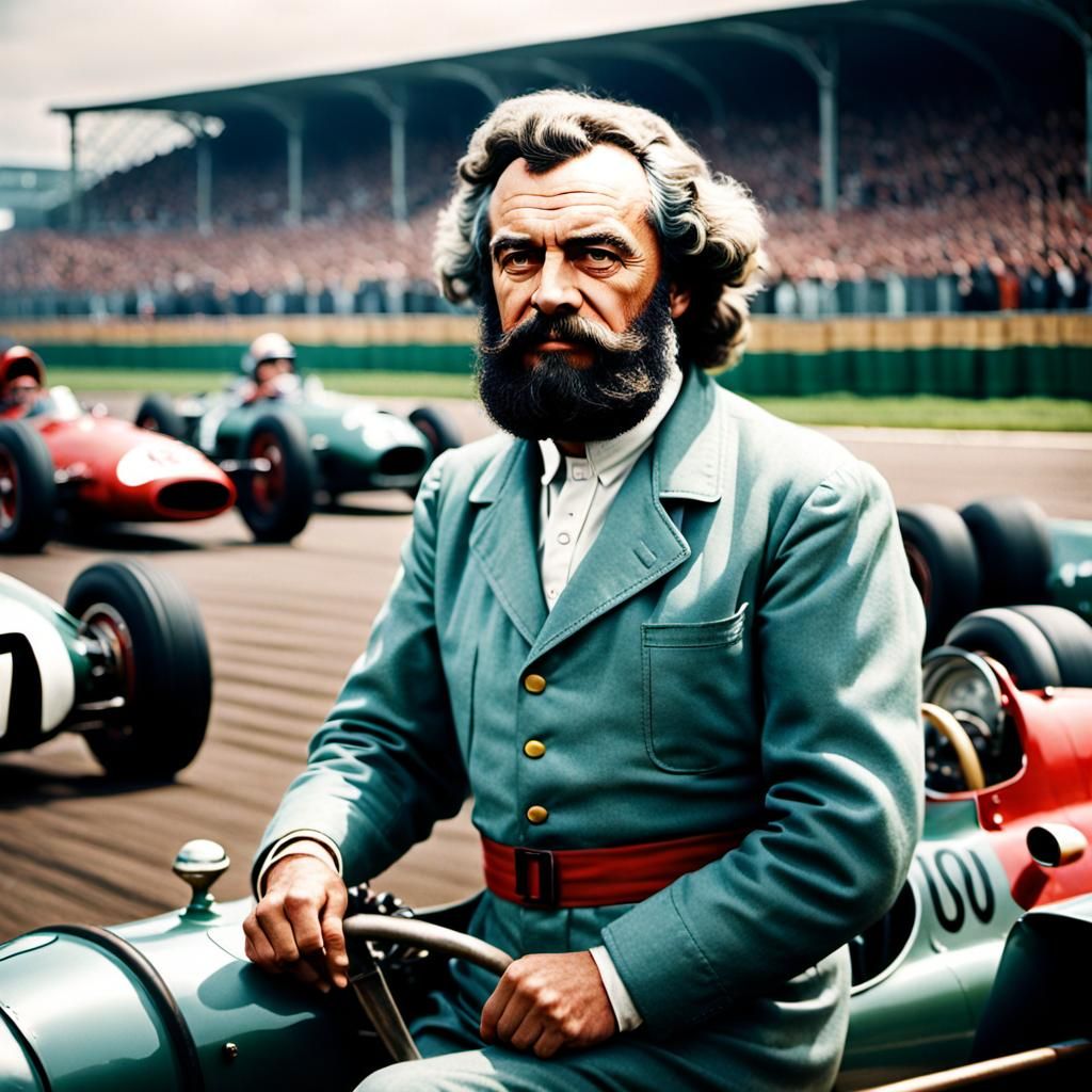 Marx as 1950s F1 Driver in Vintage Photo