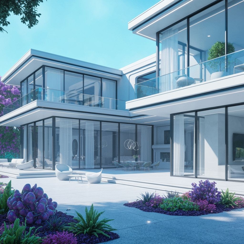 Futuristic Mansion with Alien Landscaping in Dreamlike Style