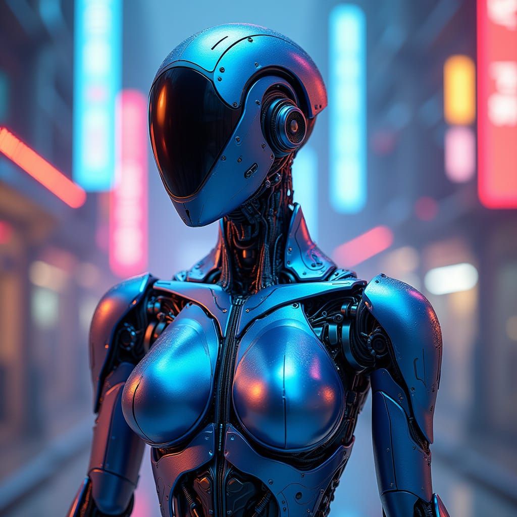 Futuristic Fem-Bot in Industrial Sci-Fi Armor