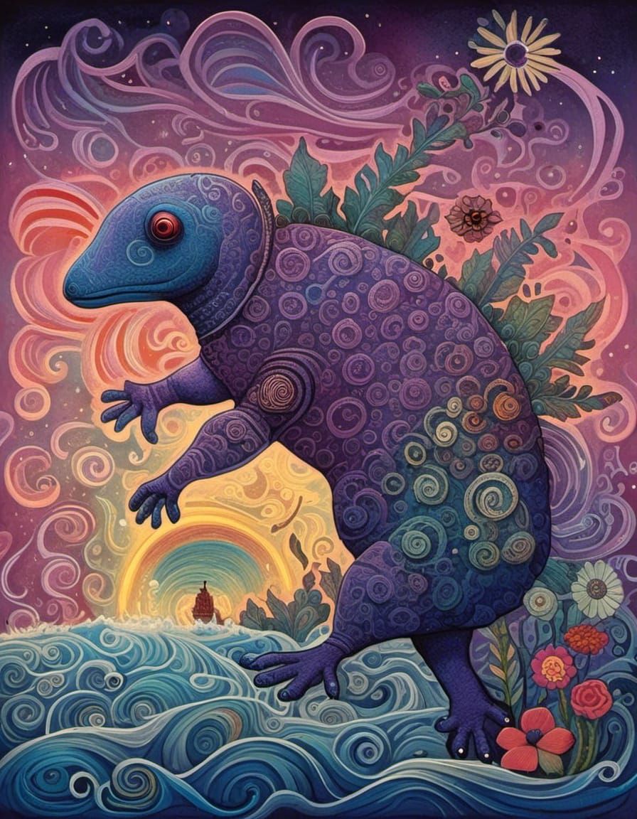 Platypus and Shark-Toothed Rainbow in Junji Ito Style