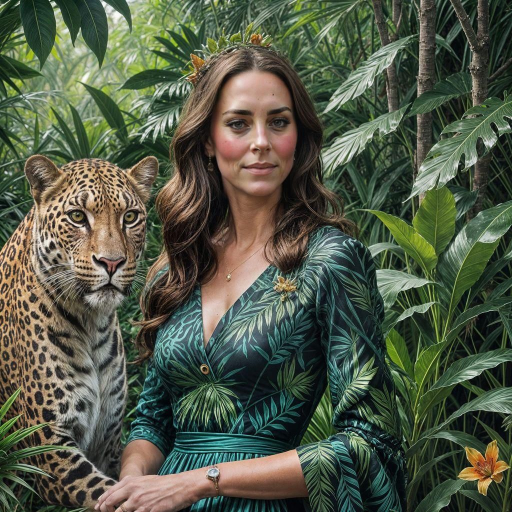 Jungle Queen with Black Leopard in Digital Art