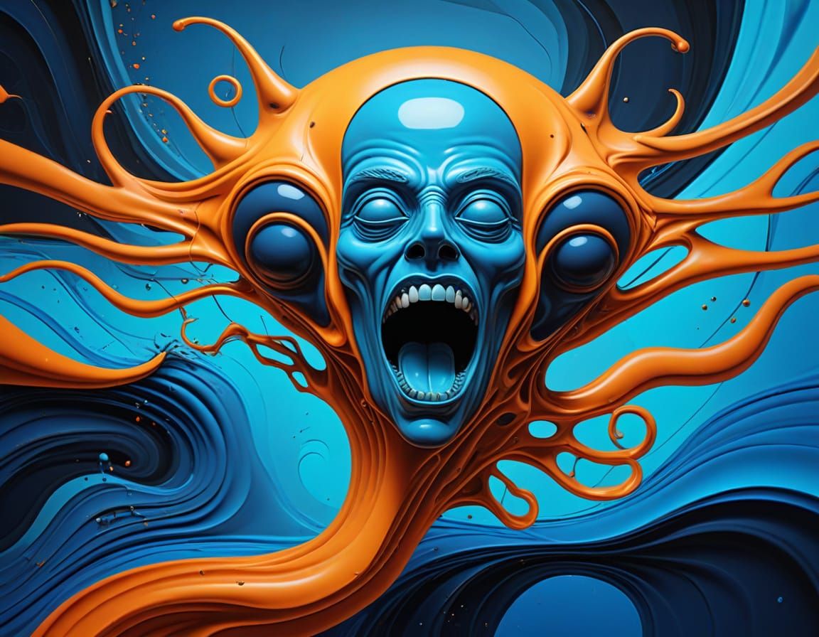 Surrealistic Alien Scream in Vibrant Oil Colors