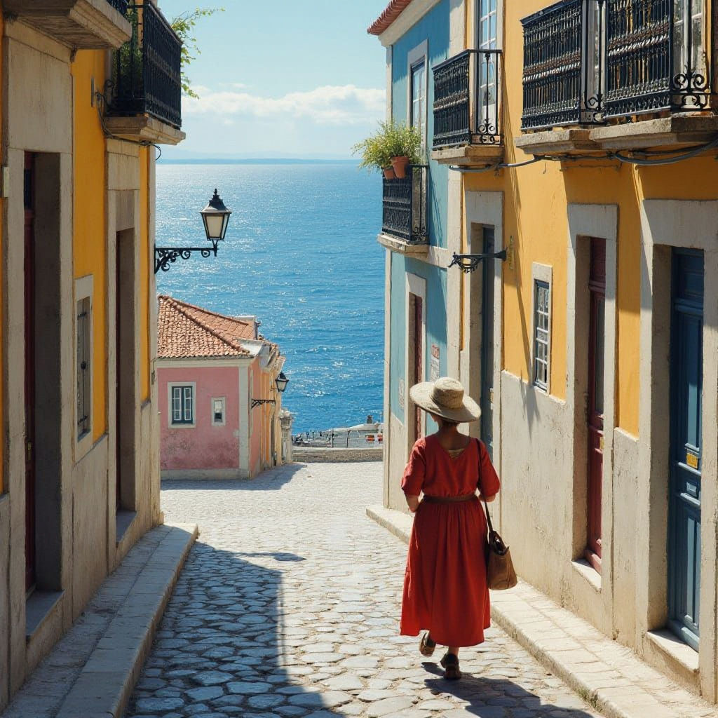Charming Lisbon Street Scene with Ocean View
