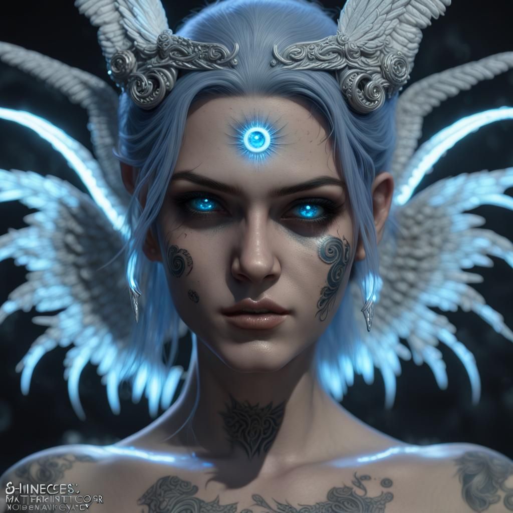 Demonic Angel with Bioluminescent Halo, Digital Rendering