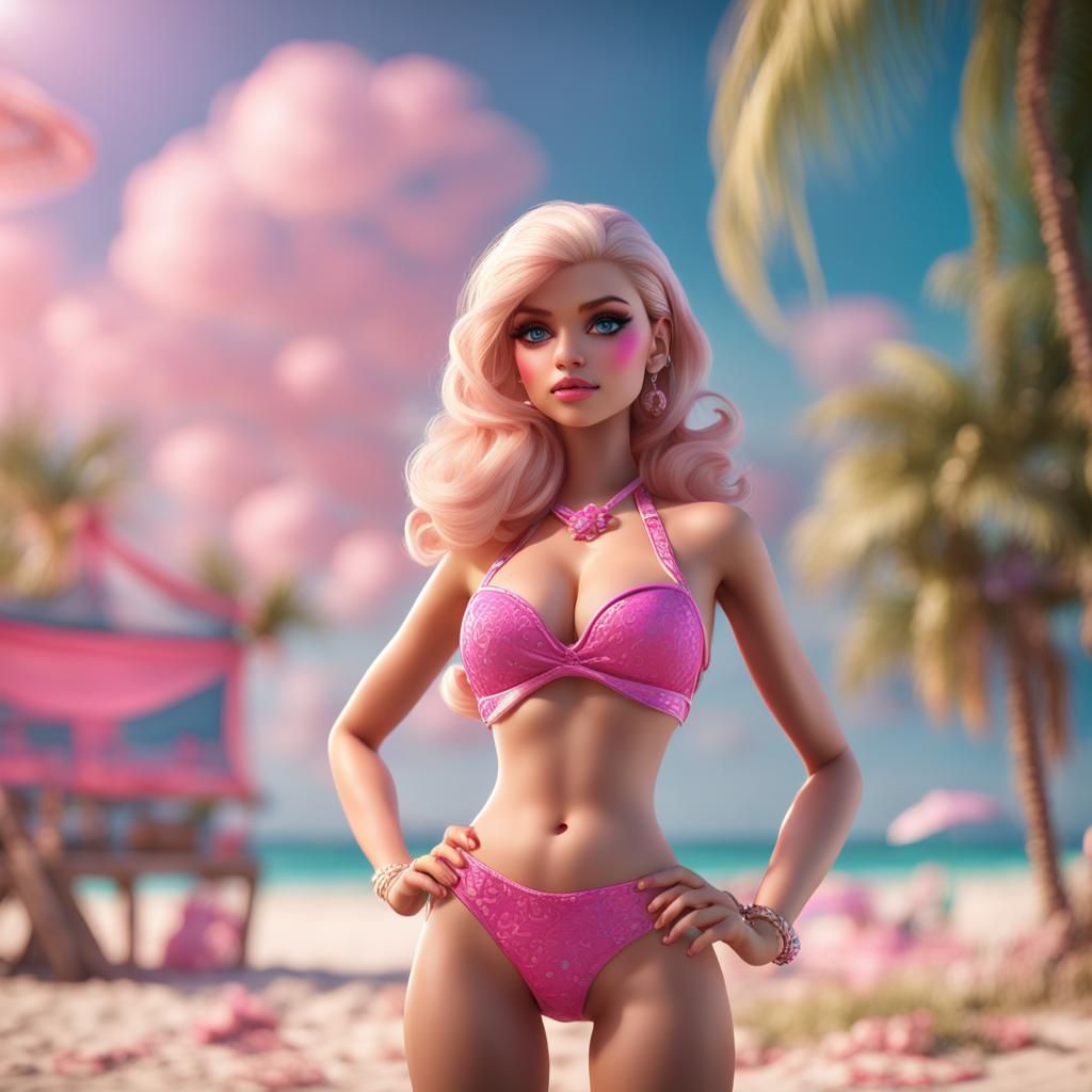 Boy as Barbie at the Beach: Detailed Matte Painting