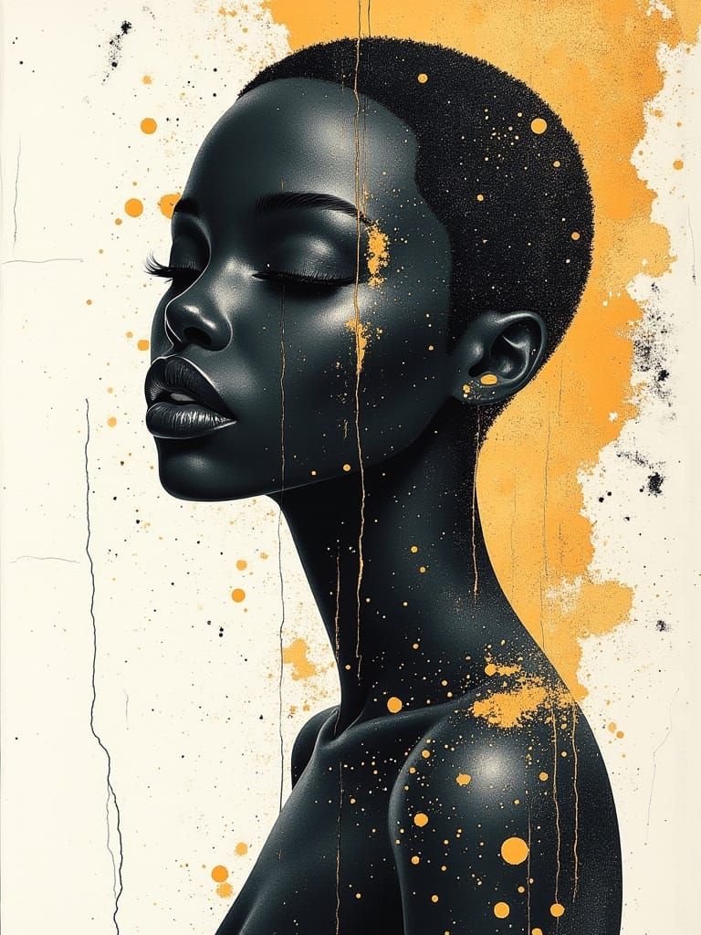 Surreal African Tribal Goddess in Watercolor and Ink Style