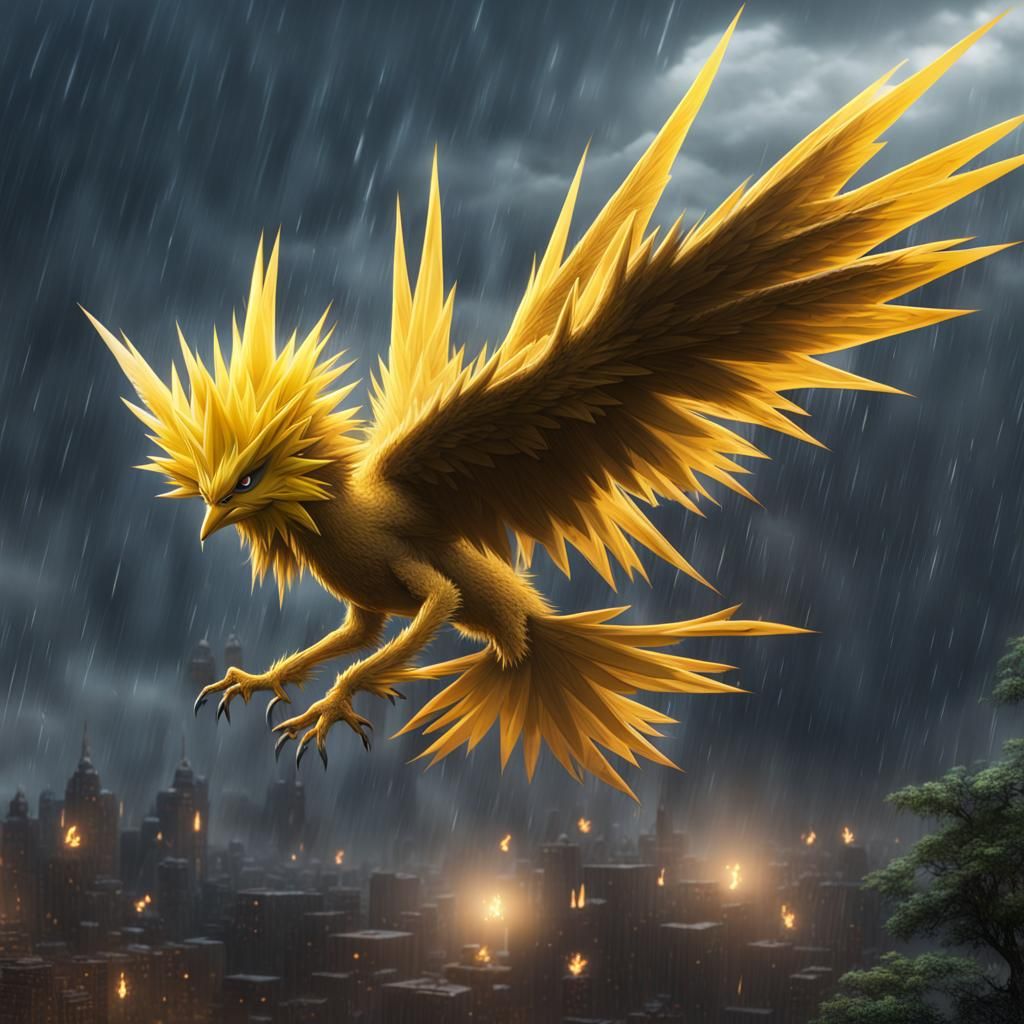 Zapdos in Thunderstorm: Detailed Matte Painting