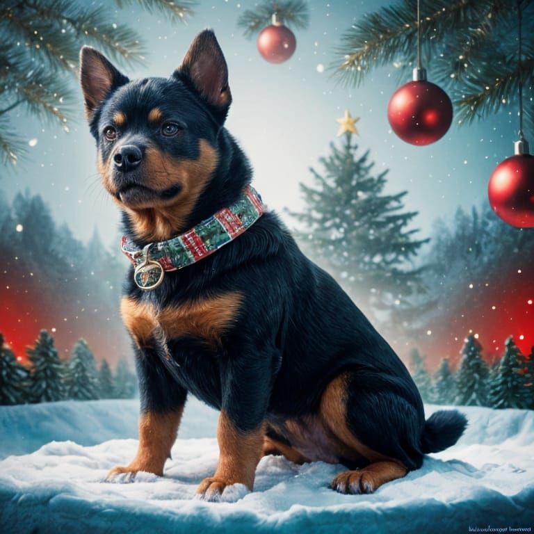 Magical Christmas Puppy in Luminous Hues