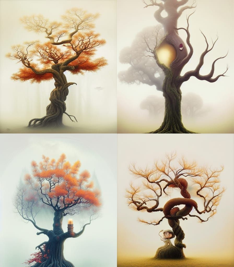 Autumnal Oak Tree with Fractal Iridescence