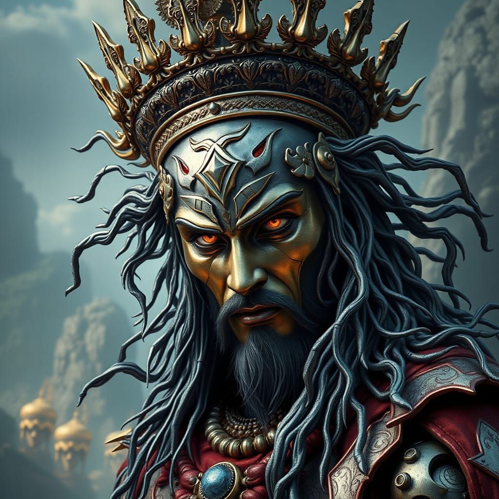 Hyper-Realistic Iranian Metal God Kshatra Vairya Portrait in...