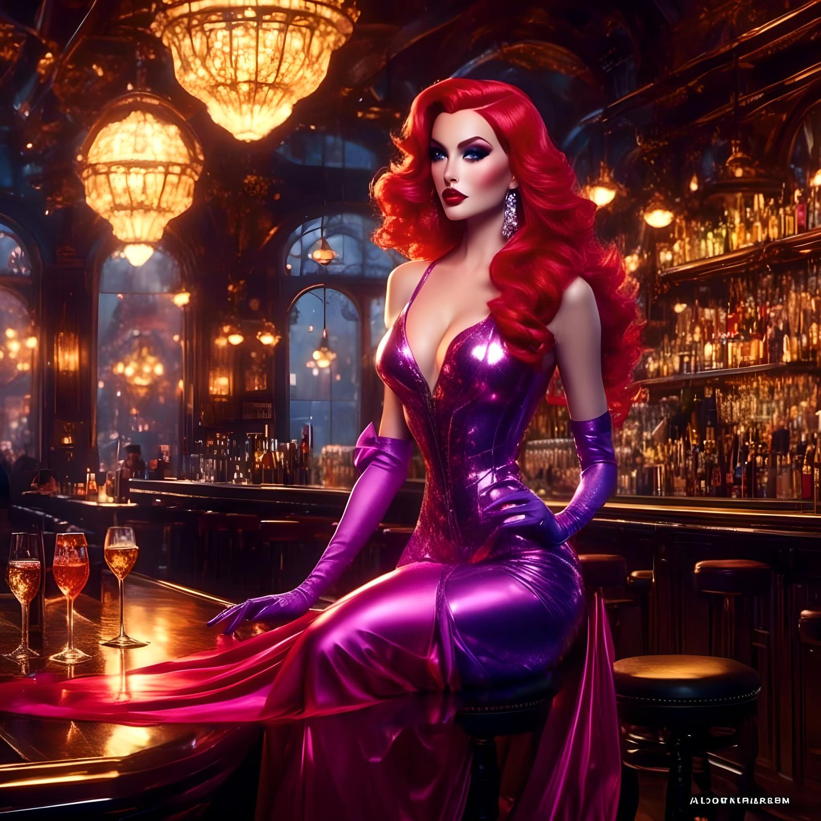 Jessica Rabbit Portrait in Detailed Digital Watercolor