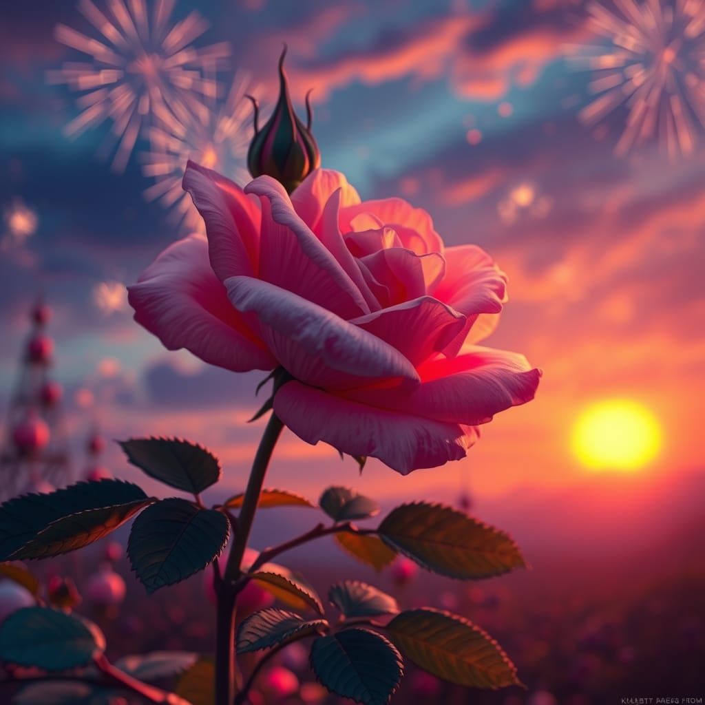 Vibrant Rose Silhouette Masterpiece in a Fantastical Setting