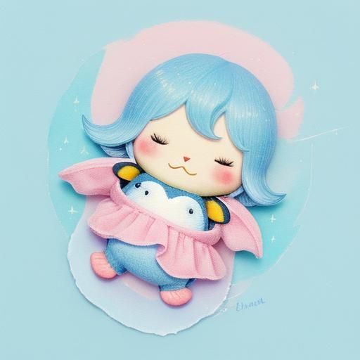 Pastel Penguin in Kawaii Art Style