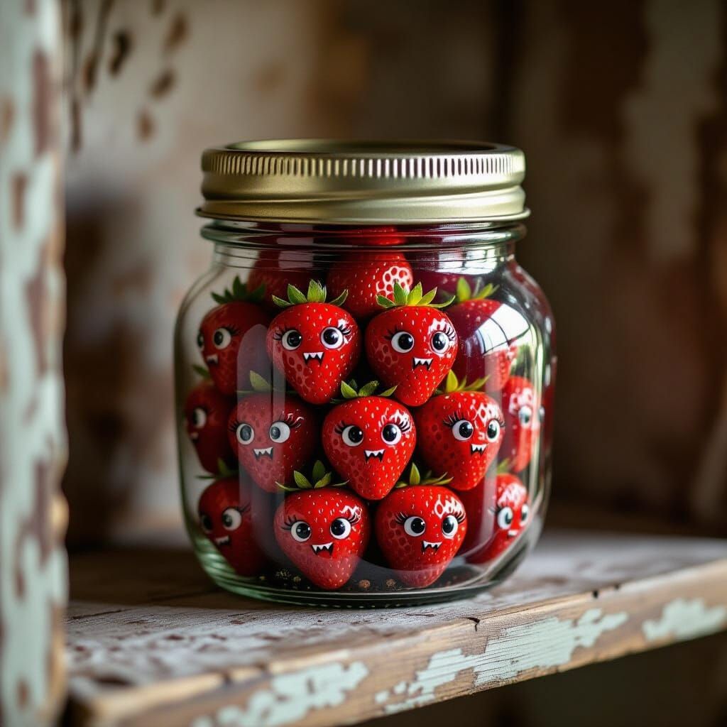 Vintage Jar of Vampire Cartoon Strawberries