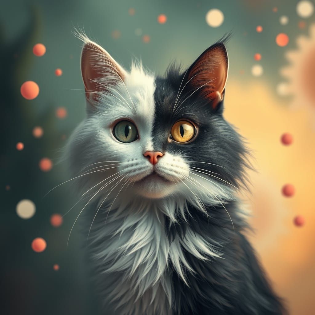 Bi-Color Cat in Dreamlike Digital Art Style