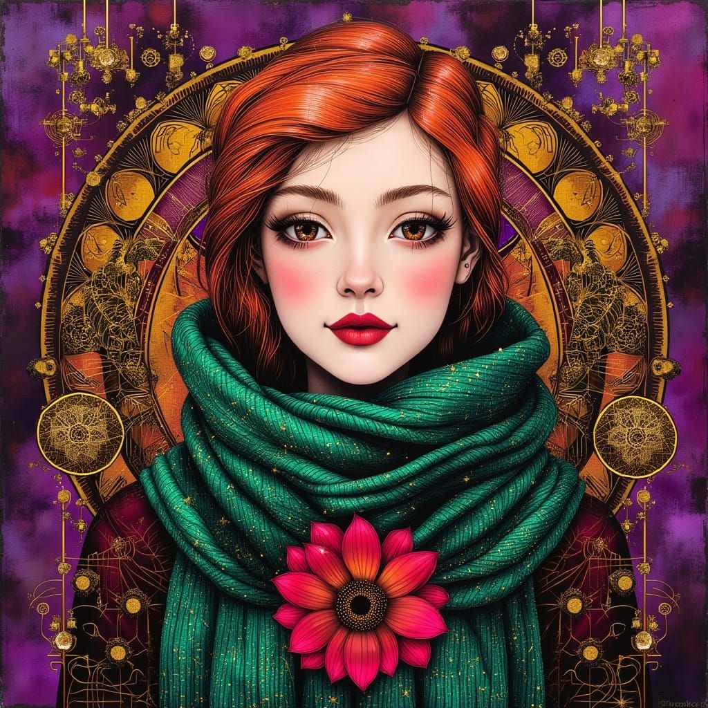 Stunning Modern Stained Glass Portrait of Ginger-Haired Lady