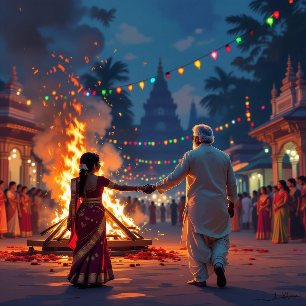 Girl Watches Ravan Effigy Burning Amidst Durga Puja Festivit...