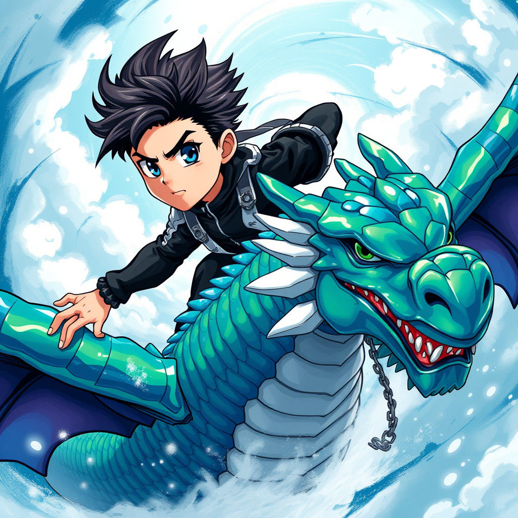 Boy Rides Dragon in Anime Key Visual Style