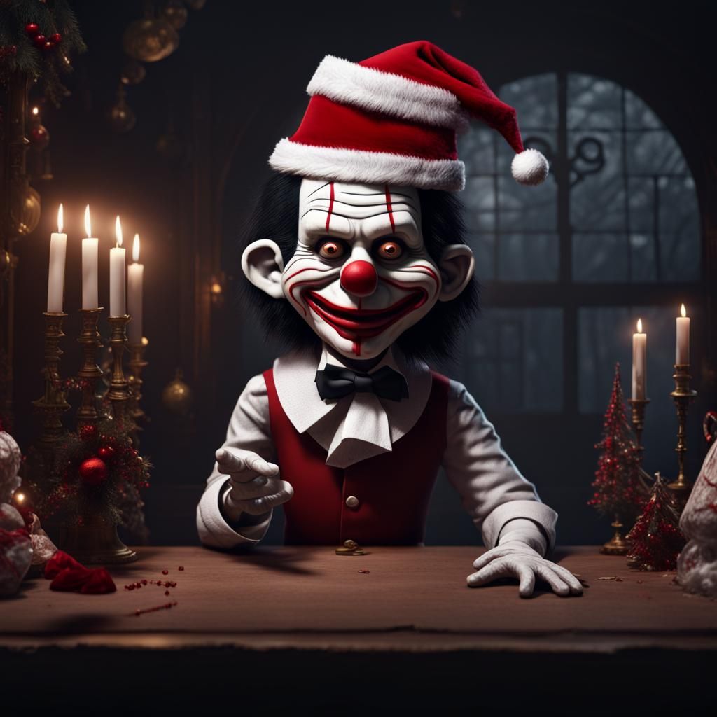 Billy the Puppet in Santa Hat: Detailed Matte Painting