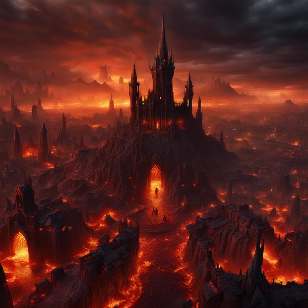 Infernal Medieval City Ablaze with Lava