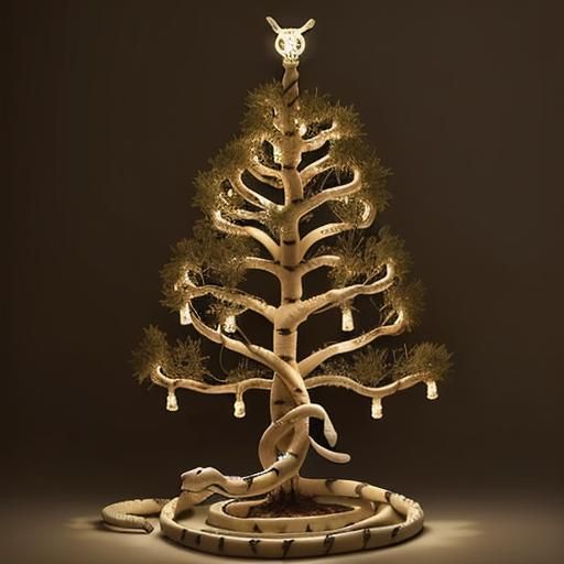 Bone Tree with Fairy Lights and Snakes