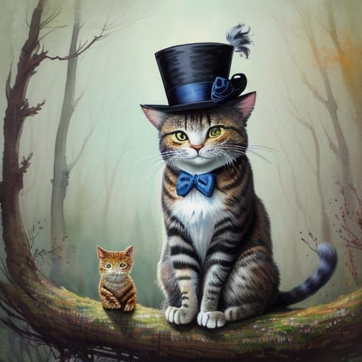 Cat Conductor Directs Forest Orchestra in Watercolor