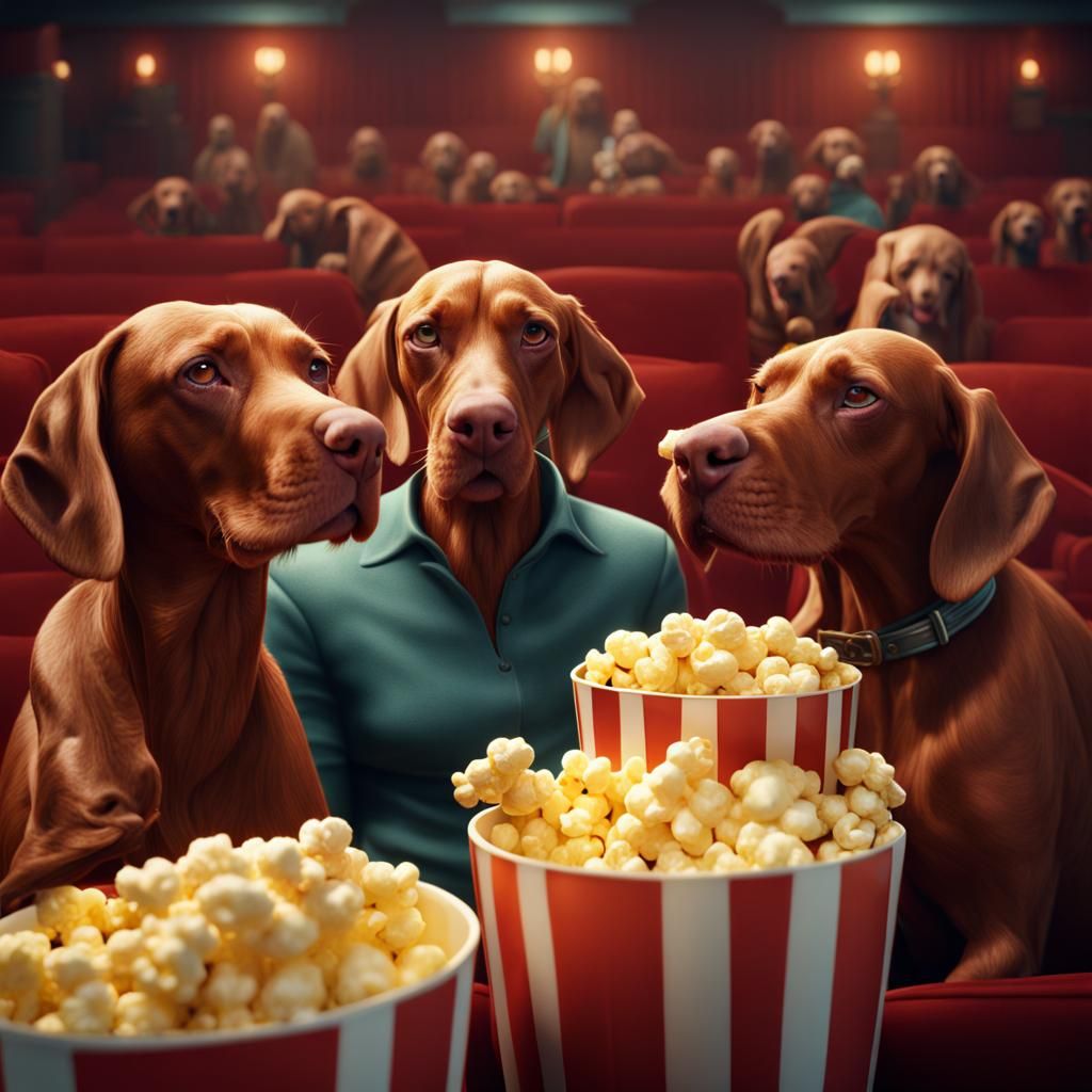 Vizsla Family Movie Night: Detailed Fantasy Art