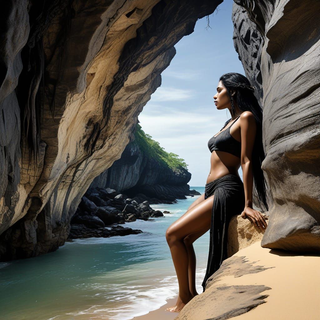 Sensual Cave Goddess in a Tropical Caribbean Setting
