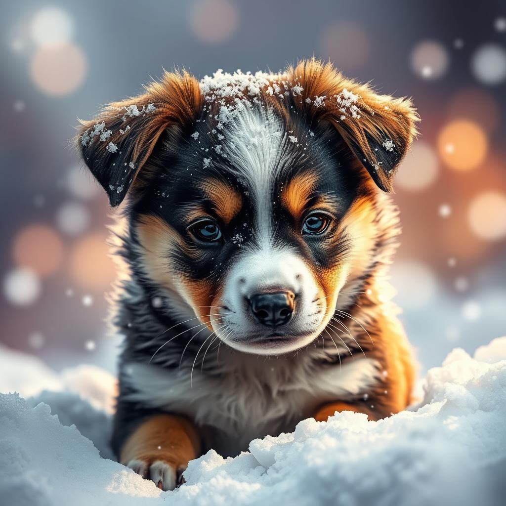 Snowy Puppy: Hyperrealistic Splash Art Portrait