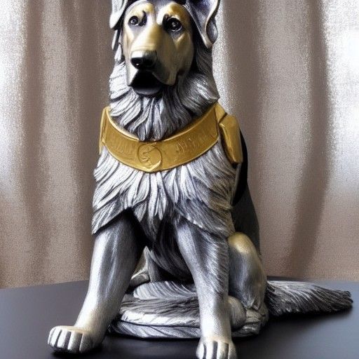 Silver and Gold German Shepherd Statue
