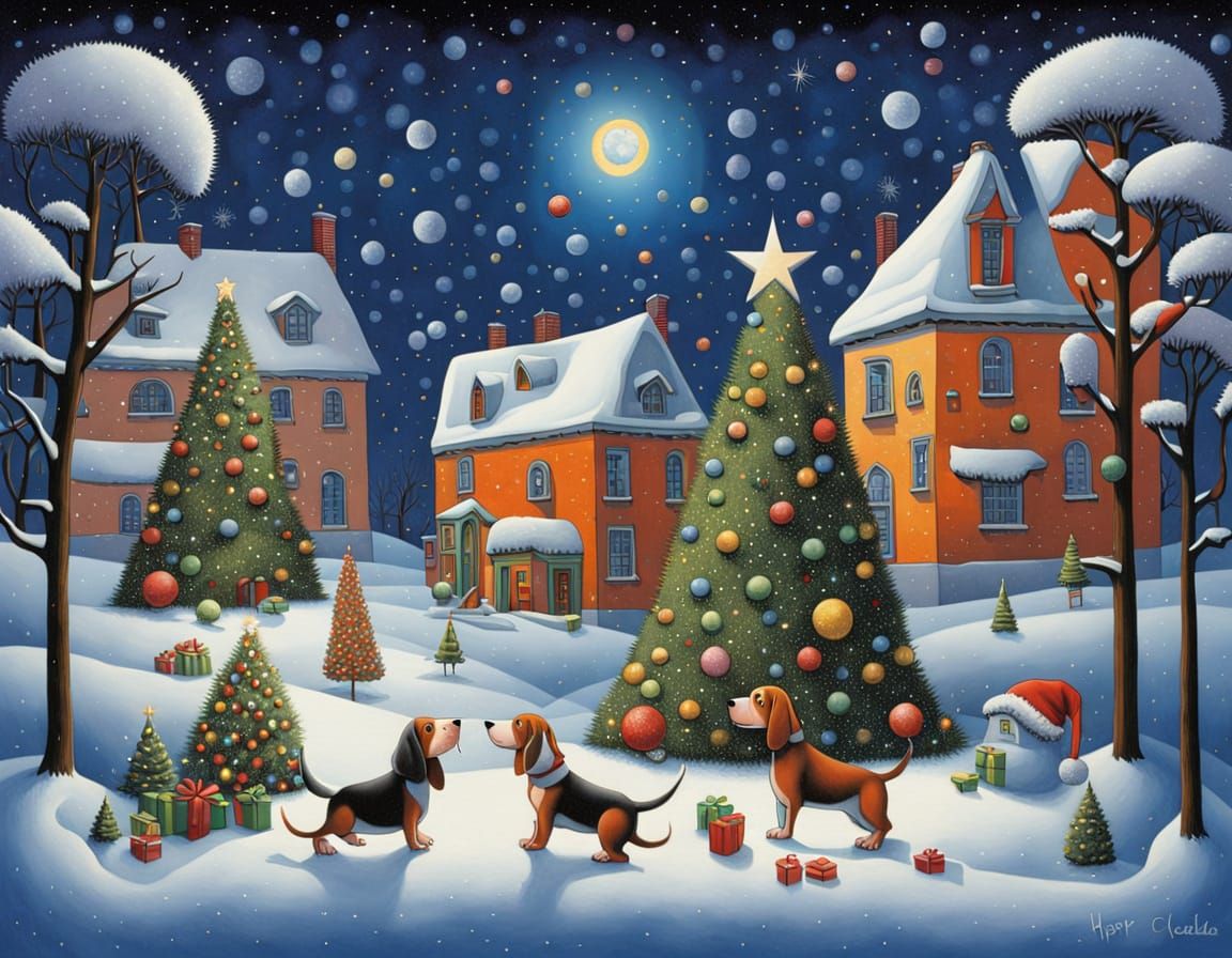 Basset Hounds Celebrate Christmas in Regal Portrait Style