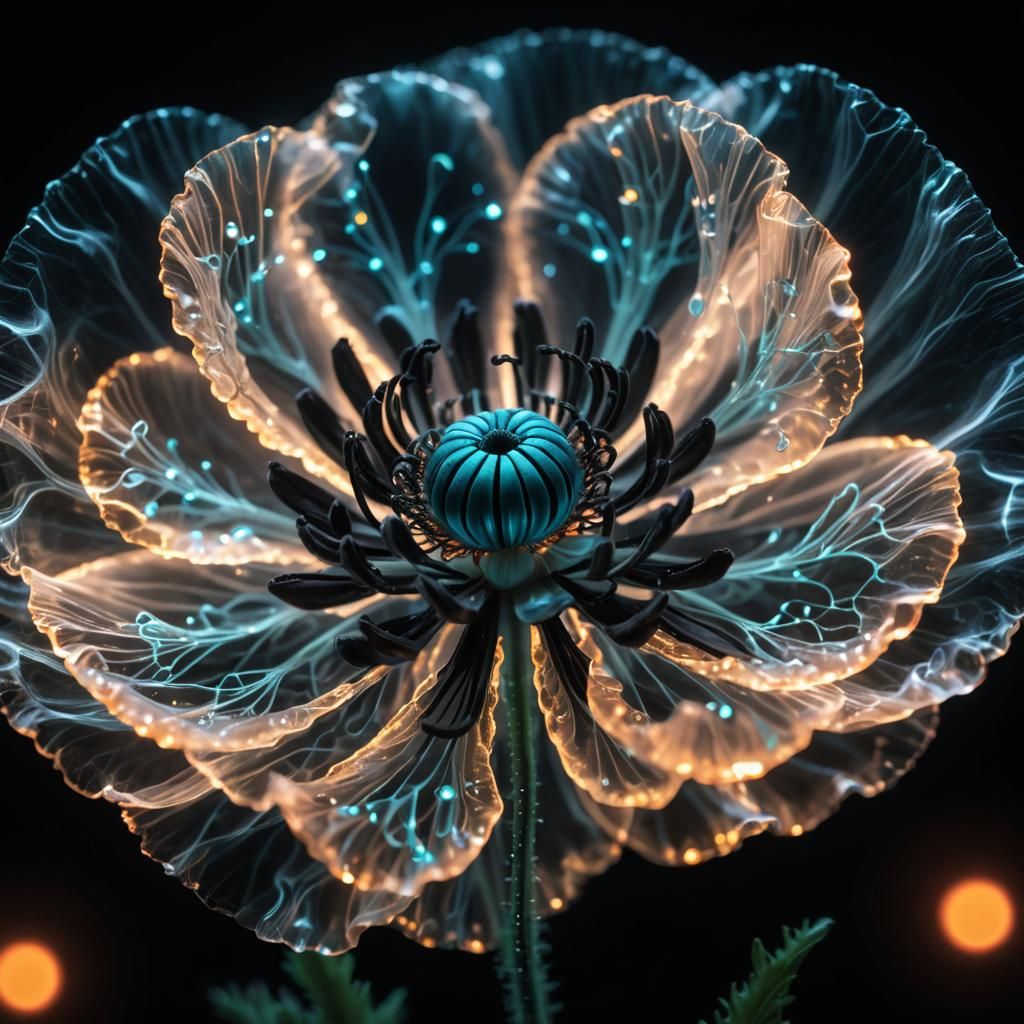 Bioluminescent Poppy in Black Light Art