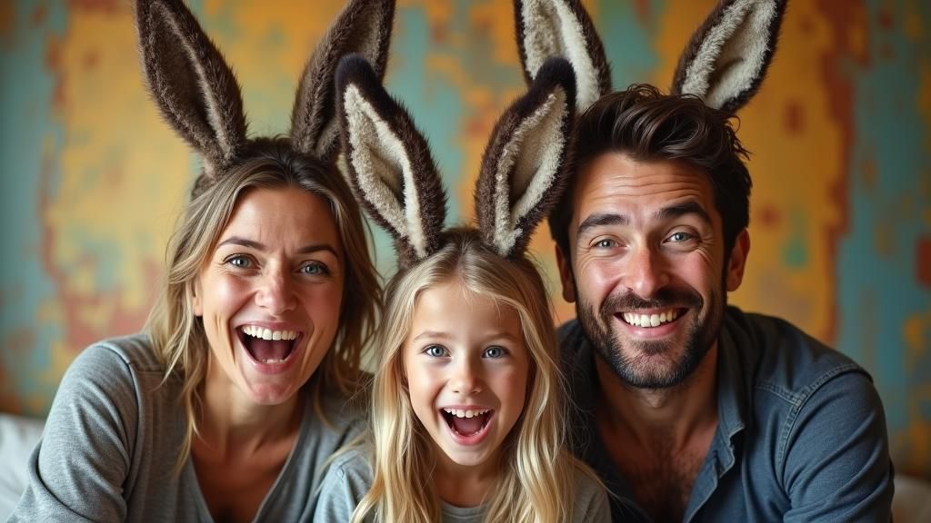 Happy Family with Donkey Ears in Ash Thorp Style