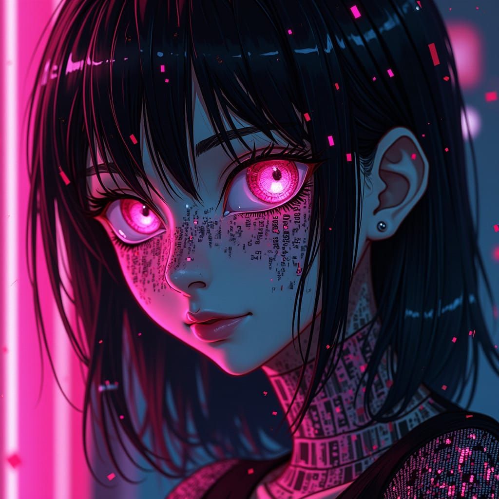 Distorted Digital Goddess in Neon Noir