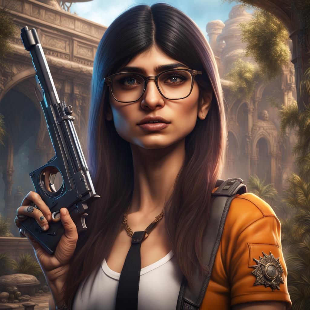 Woman Holding Gun in Detailed Digital Painting