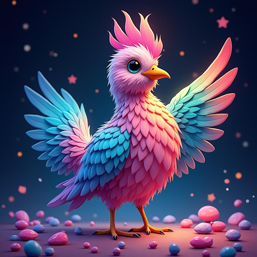 Candy-Coated Bird in a Whimsical Dreamscape