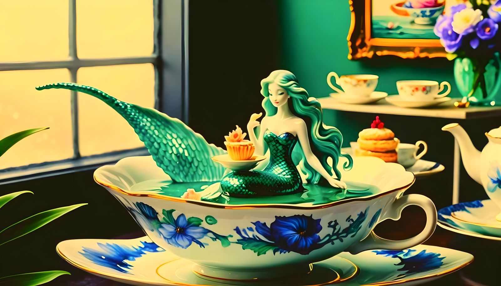 Mermaid Bathes in Teacup at High Tea