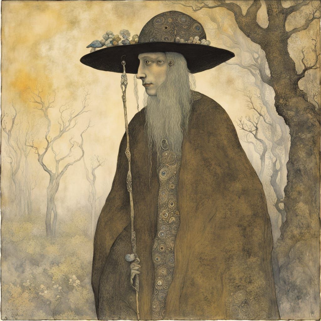 Mystical Trickster Spirit in Misty Glade, Symbolist Fantasy ...