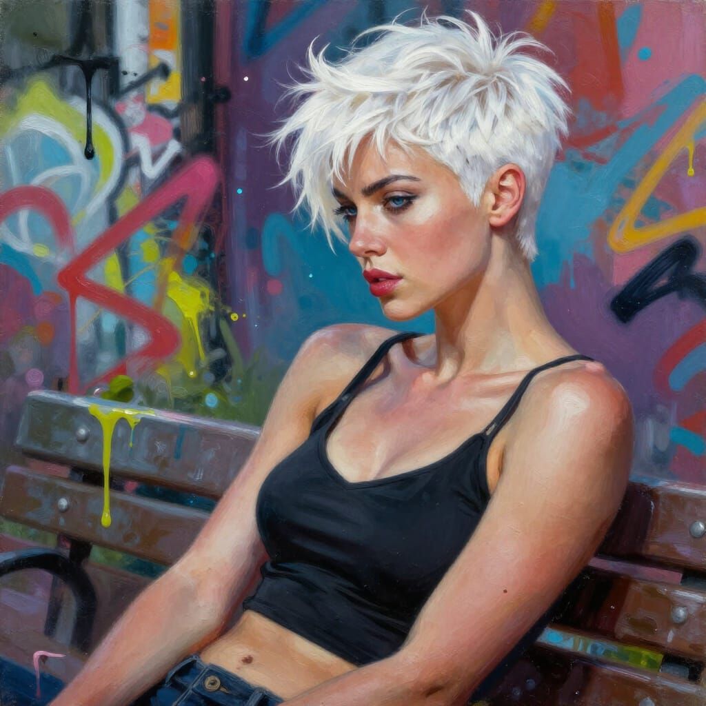 Masterpiece Portrait of Woman with White Pixie Cut