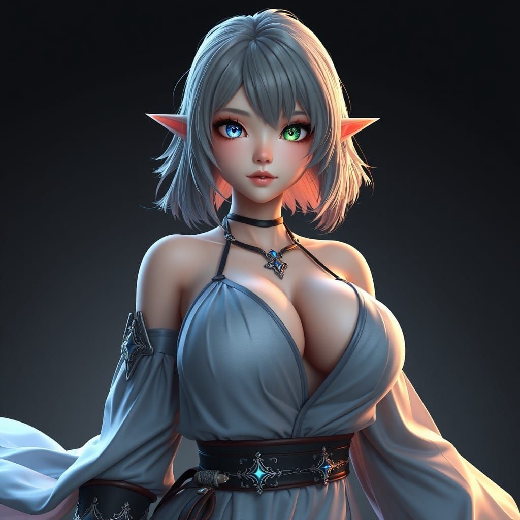 Anime Summoner with Heterochromia in 3D Style