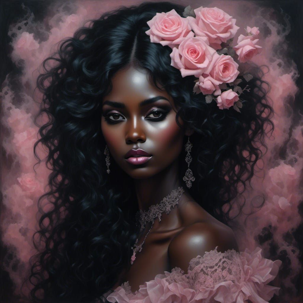 Gothic Woman with Roses in Romantic Darkness