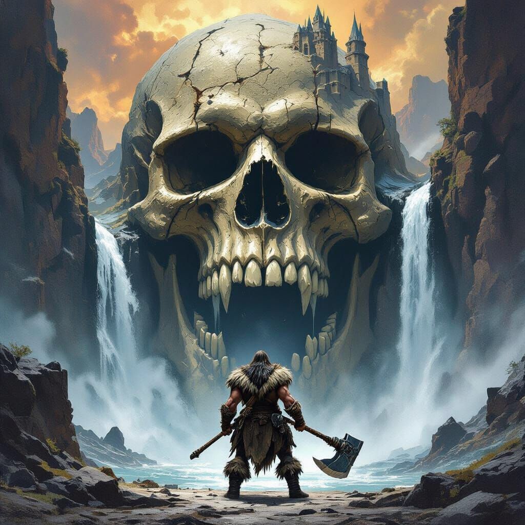 Barbarian at Skull Mountain Fortress Entrance