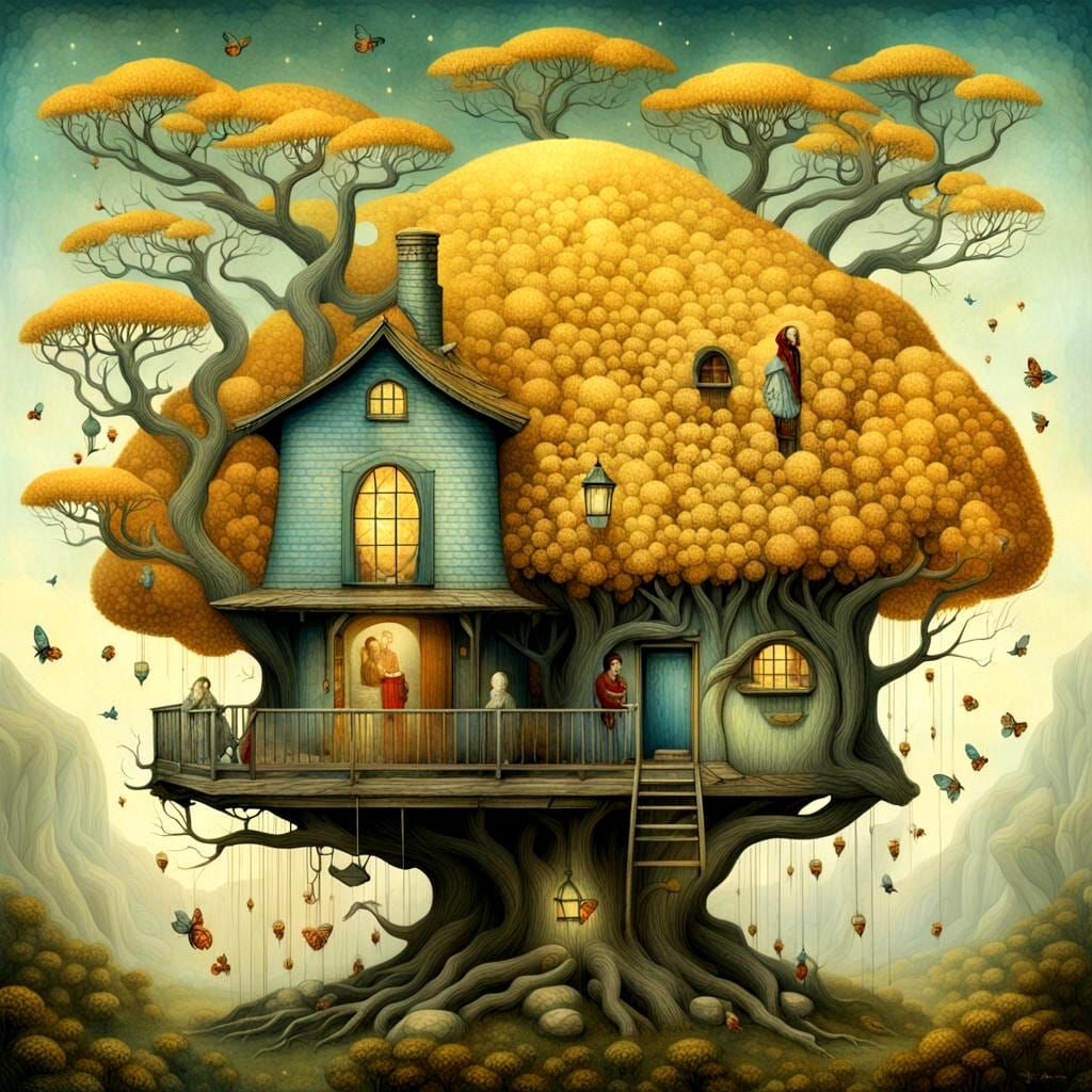 Dreamcore Treehouse with Honeycomb Design