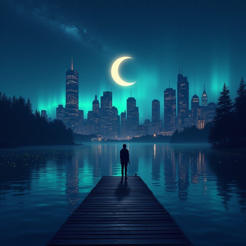 Moonlit Metropolis Under Starry Skies
